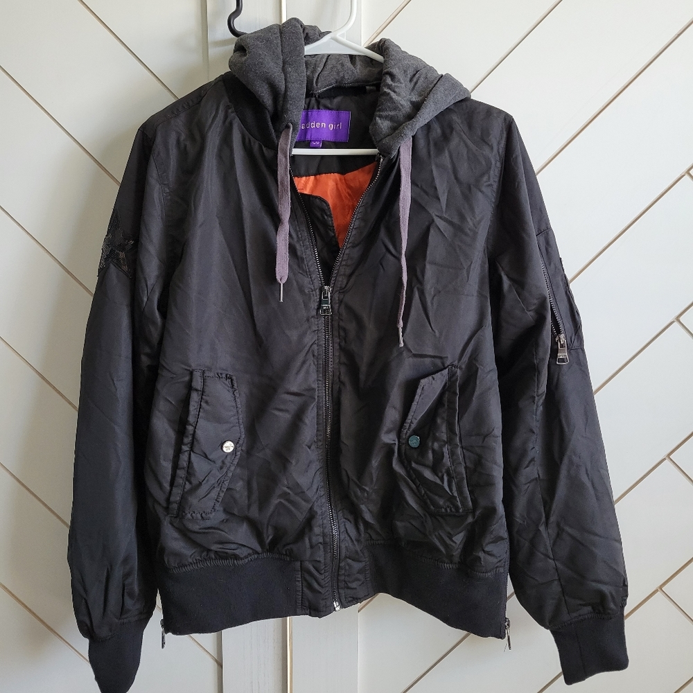 Madden Girl Fleece Hooded Bomber Jacket